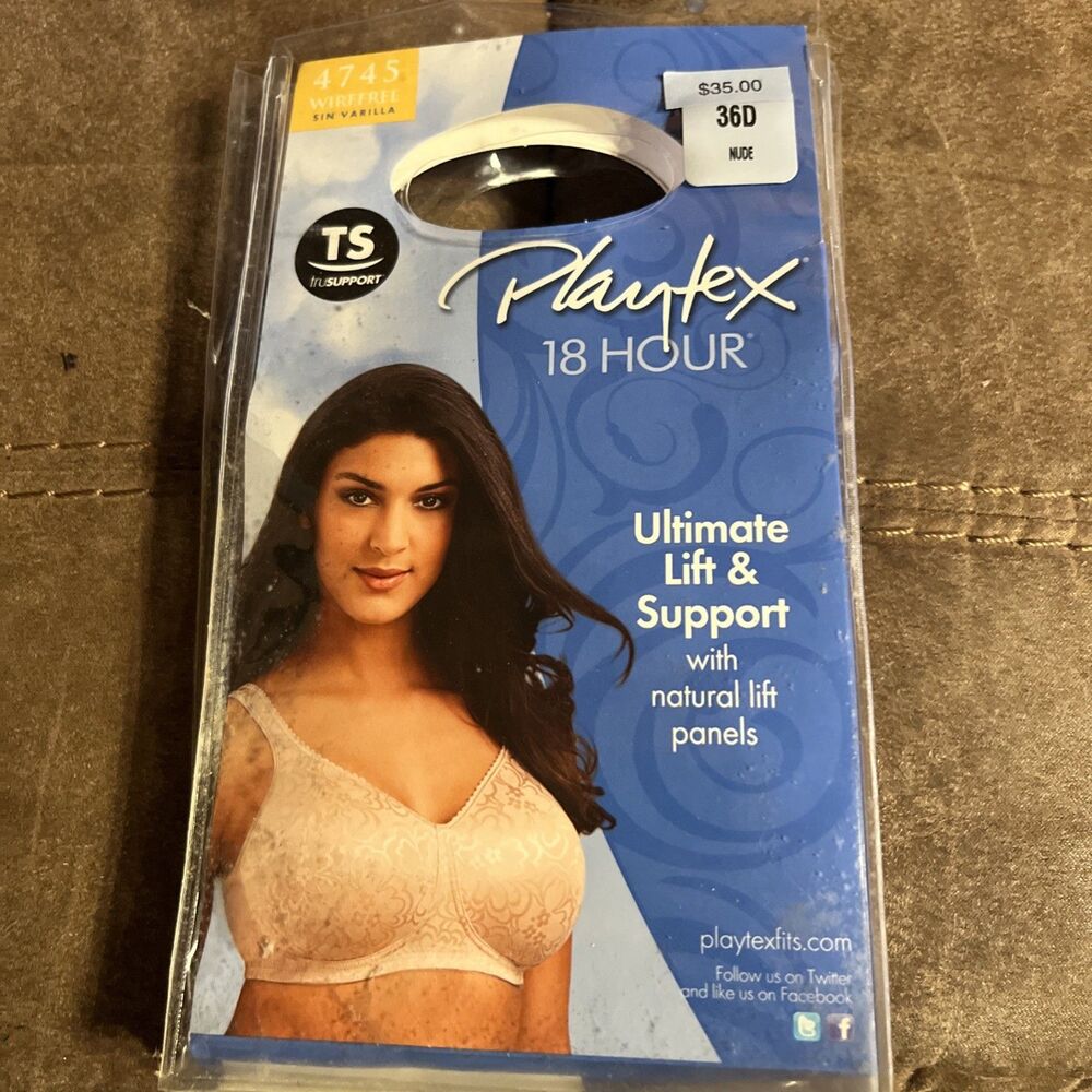 NIB Playtex 18 Hour #4745 Wirefree Ultimate Lift & Support Bra White Size 36D